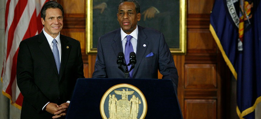 Governor Andrew M. Cuomo announcing the appointment of H. Carl McCall to chairman of the State University of New York Board of Trustees in 2011.