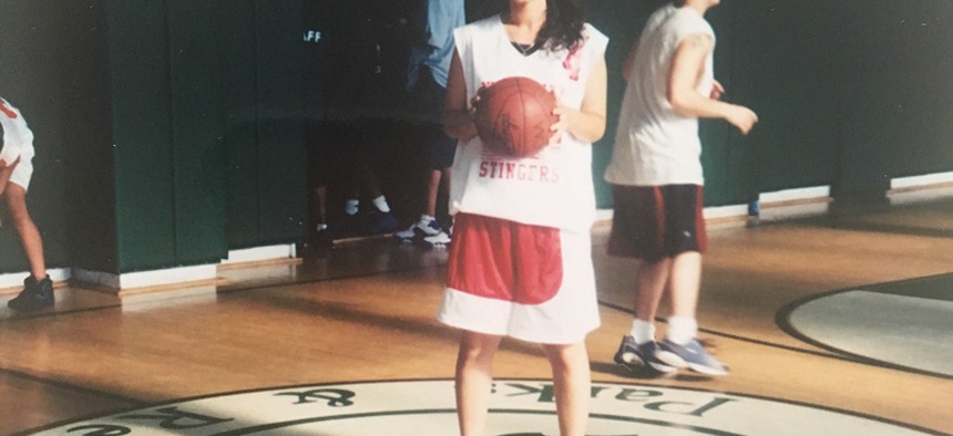 New York City Councilwoman Carlina Rivera playing basketball