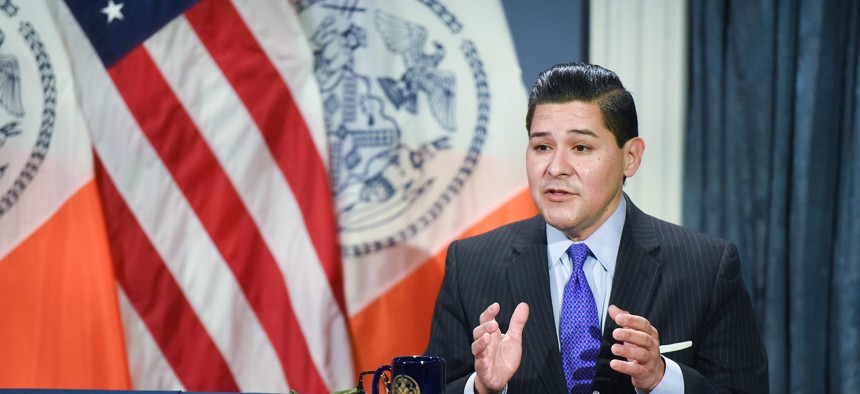 New York City schools Chancellor Richard Carranza at a media availability on December 21.