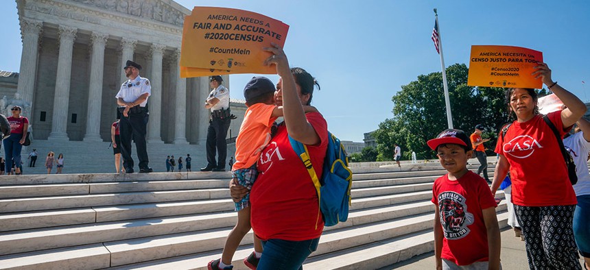 Demonstrators gathered at the Supreme Court as justices finish the term with key decisions on gerrymandering and a census case involving an attempt by the Trump administration to ask everyone about their citizenship status in the 2020 census, on Capitol H
