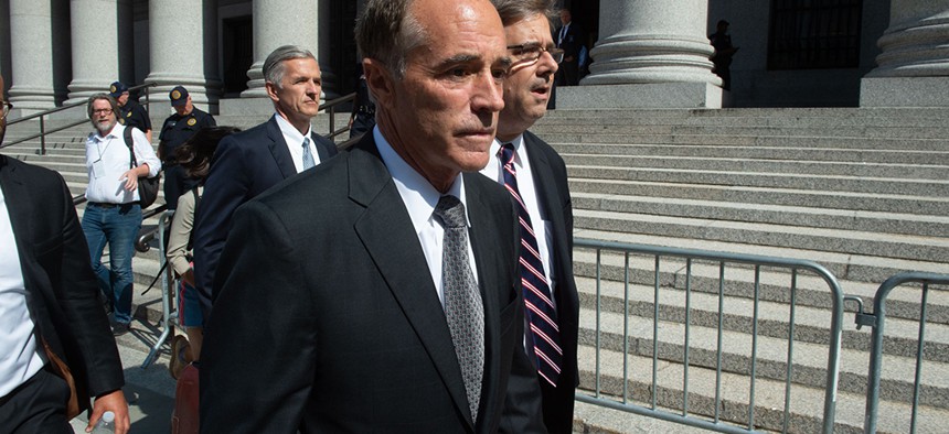 Rep. Chris Collins leaving federal court in Manhattan after his arraignment on insider trading charges.
