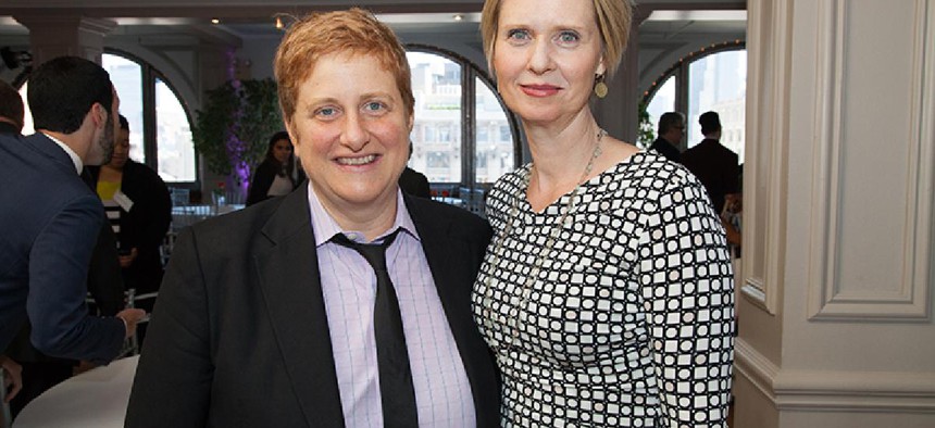 Actress Cynthia Nixon, right, with her wife Christine Marinoni