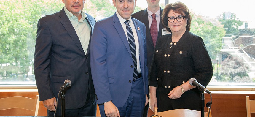 United Federation of Teachers President Michael Mulgrew, New York City Councilman Mark Treyger, Chalkbeat reporter Alex Zimmerman, State Department of Education Commissioner MaryEllen Elia.