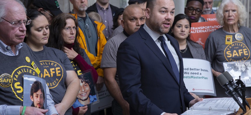 New York City Speaker Corey Johnson discussing the safe streets plan.