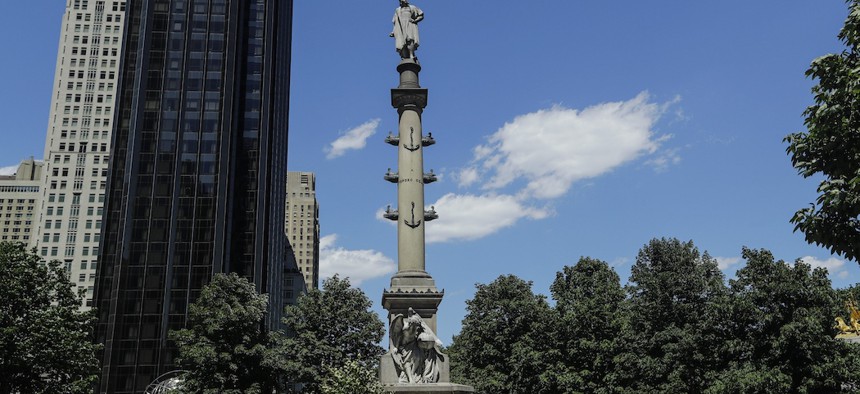 The Christopher Columbus statue in Columbus Circle.