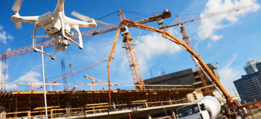 A drone being used at a construction site.