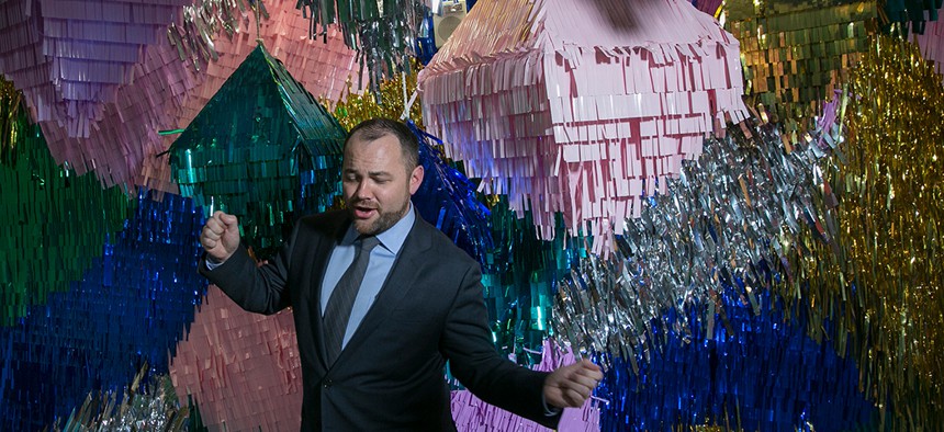 New York City Council Speaker Corey Johnson touring the Facebook offices in February.