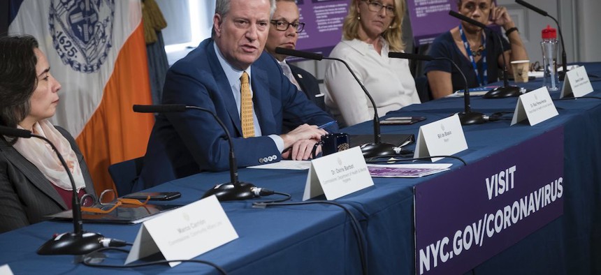 Mayor de Blasio hosting a roundtable on coronavirus on March 11th.