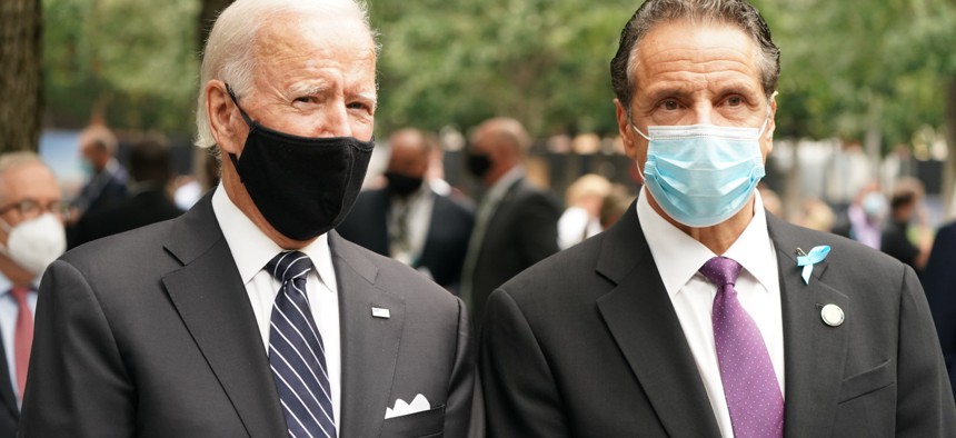 President Biden and Governor Cuomo at the 9-11 memorial service at the World Trade Center in 2020.