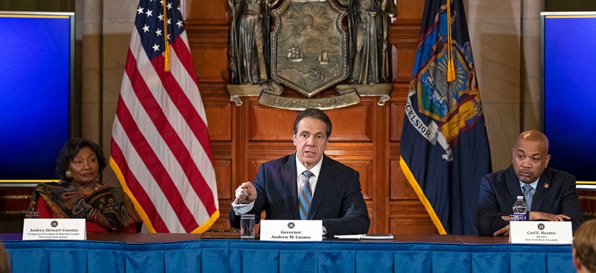 Governor Cuomo signing coronavirus legislation on March 3, 2020.
