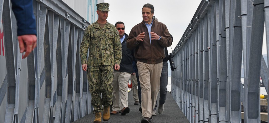 Governor Cuomo with U.S. Navy Rear Admiral Mustin on March 30th.
