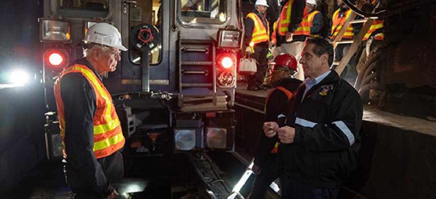 Governor Andrew M. Cuomo tours the L Train’s Canarsie Tunnel with engineering experts including leadership from Cornell University’s College of Engineering and Columbia University’s Fu Foundation School of Engineering and Applied Science. 