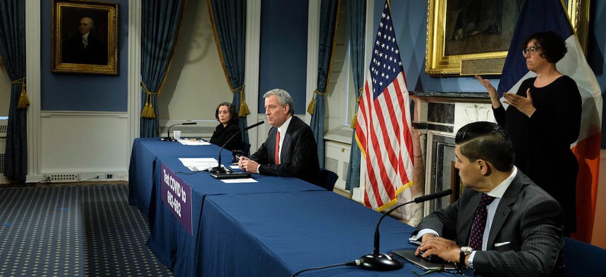 Mayor de Blasio during a media availability on the coronavirus.