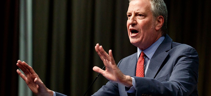 New York City Mayor Bill de Blasio addresses the National Action Network's annual national convention in New York.