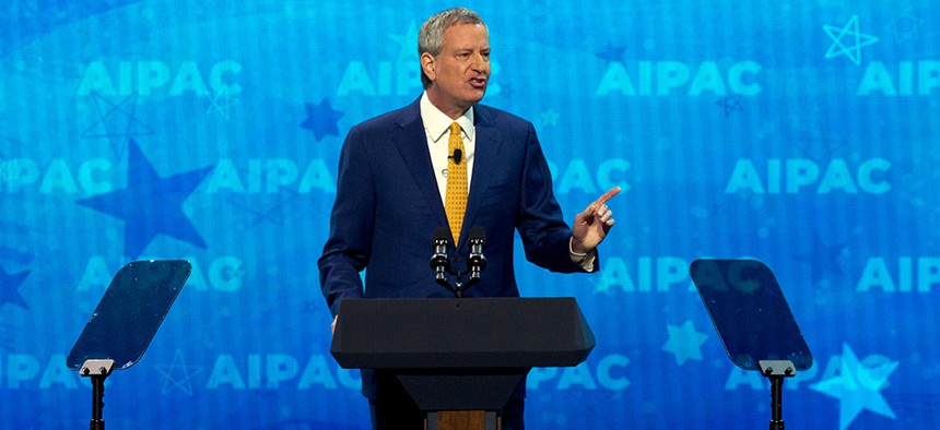 Mayor Bill de Blasio speaks at the 2019 American Israel Public Affairs Committee policy conference.