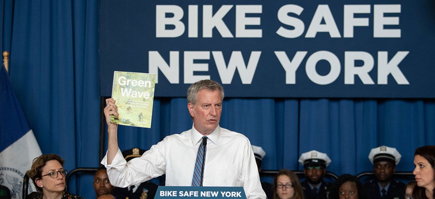 New York City Mayor Bill de Blasio unveils the city's new Green Wave plan to curb cycling deaths.