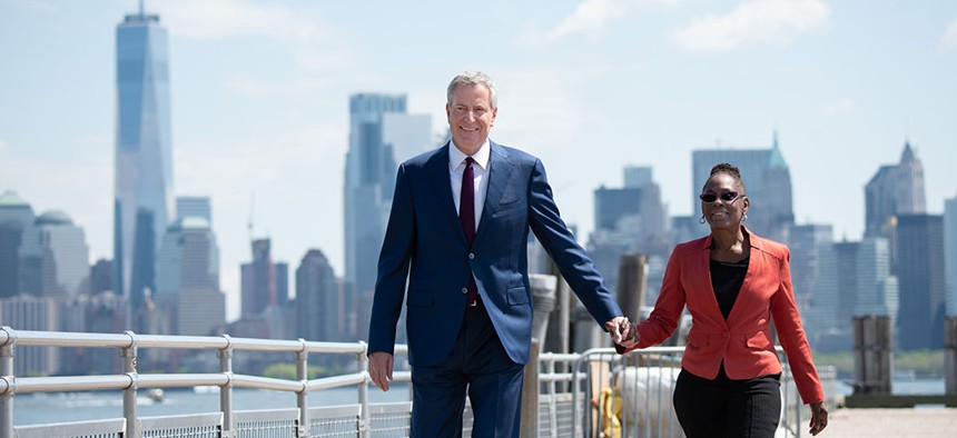 Mayor Bill de Blasio delivers remarks on Thursday, May 16, 2019.