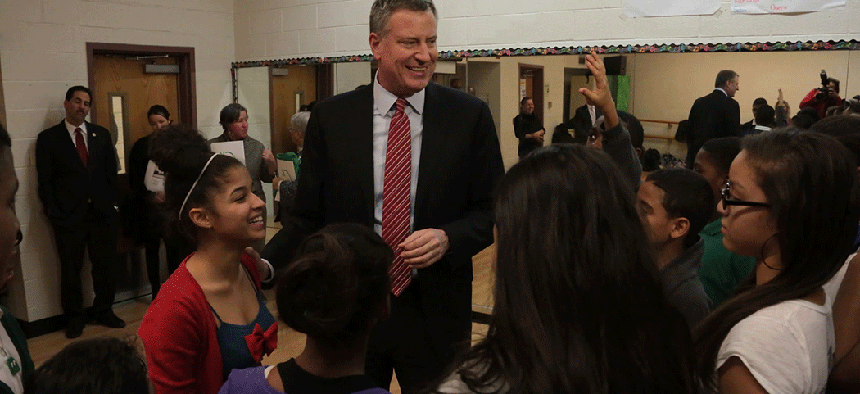 Mayor Bill de Blasio visits the Bronx School of Young Leaders after-school program.