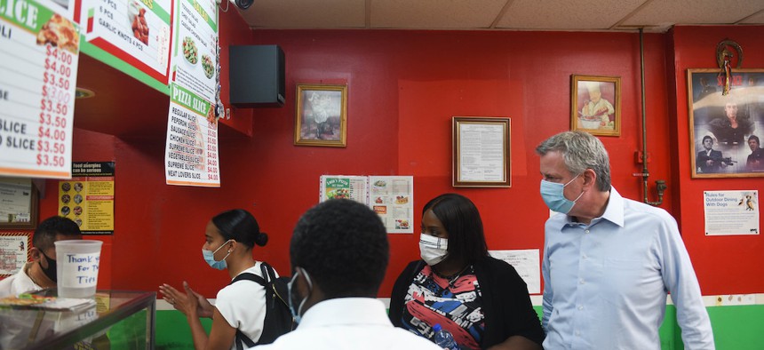 Mayor Bill de Blasio in a restaurant on June 27, 2020.