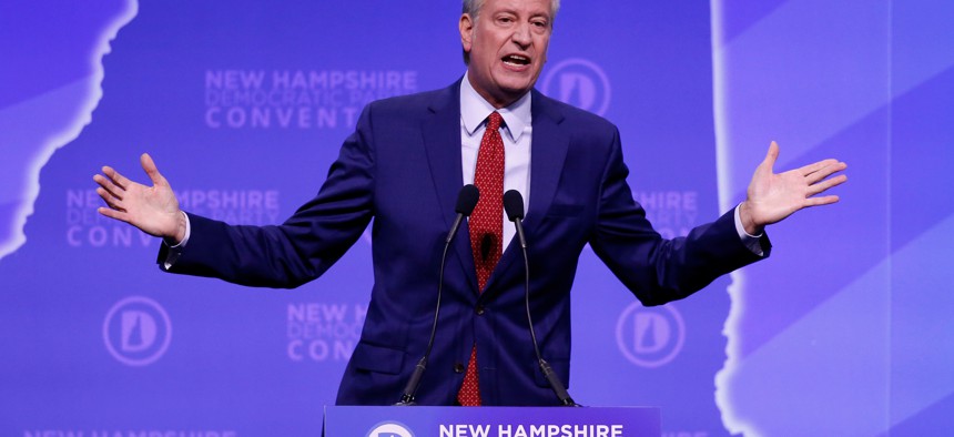 New York City Mayor Bill de blasio speaks in New Hampshire