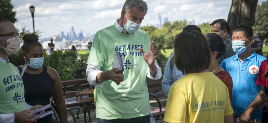 Mayor Bill de Blasio in Sunset Park with Test and Trace Corps on August 18th.