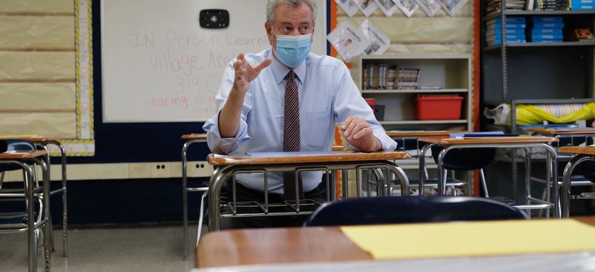 Bill de Blasio at Village Academy in Queens on August 12th.