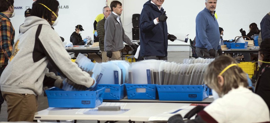 Mayor de Blasio at the Brooklyn Navy Yard where local firms have begun manufacturing Personal Protective Equipment.