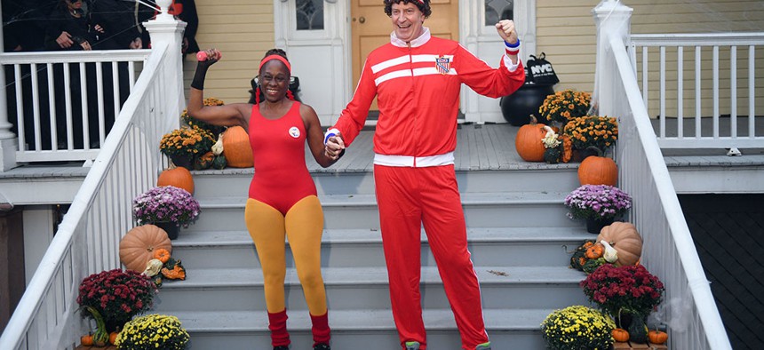 Mayor Bill de Blasio and First Lady Chirlane McCray host a Halloween Party for children at Gracie Mansionay, on Friday.