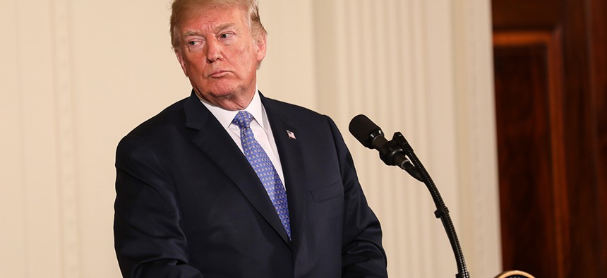 President Donald Trump during at a press conference in the East Room of the White House.