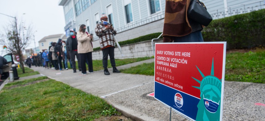 Early voters lining up at the Rockaway YMCA on October 26th.