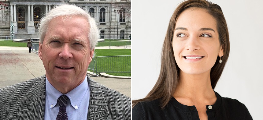 E.J. McMahon on the left and Julia Salazar on the right