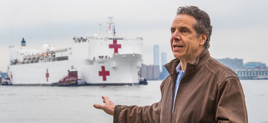 Governor Cuomo on March 30th greeting the USNS Comfort in New York City.​