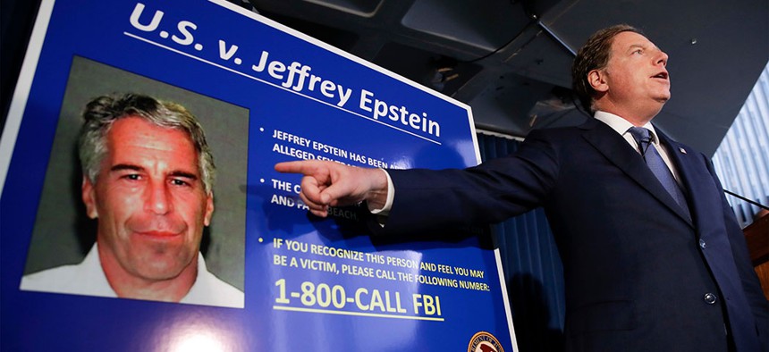 Attorney for the Southern District of New York, Geoffrey Berman speaks during a news conference about the arrest of Jeffrey Epstein in New York.