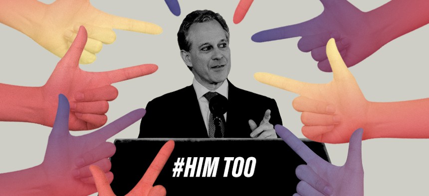 Eric Schneiderman with fingers pointing at him