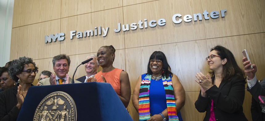 Chirlane McCray at the Staten Island Family Justice Center, five of which have closed since the coronavirus outbreak.