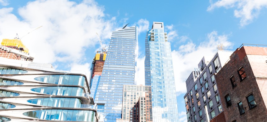 Modern glass skyscrapers apartment buildings in Chelsea, Manhattan