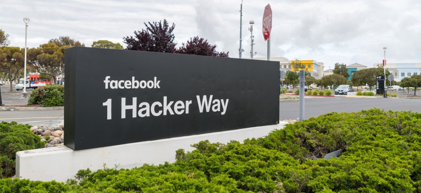 The sign at the entrance to Facebook headquarters in Silicon Valley.