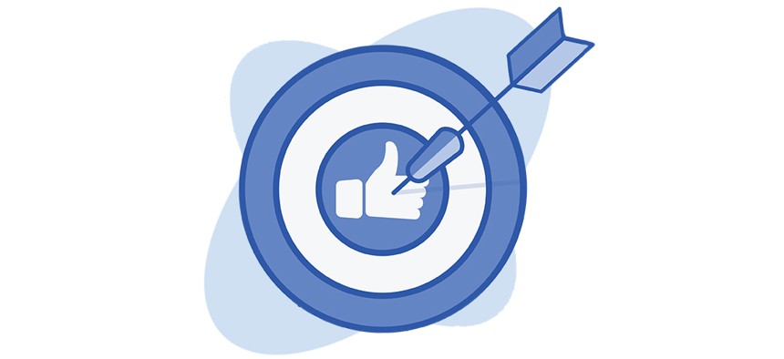 An arrow pointing at the facebook like symbol in an archery target