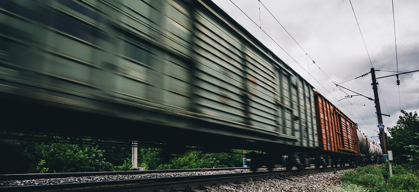 A freight train in motion