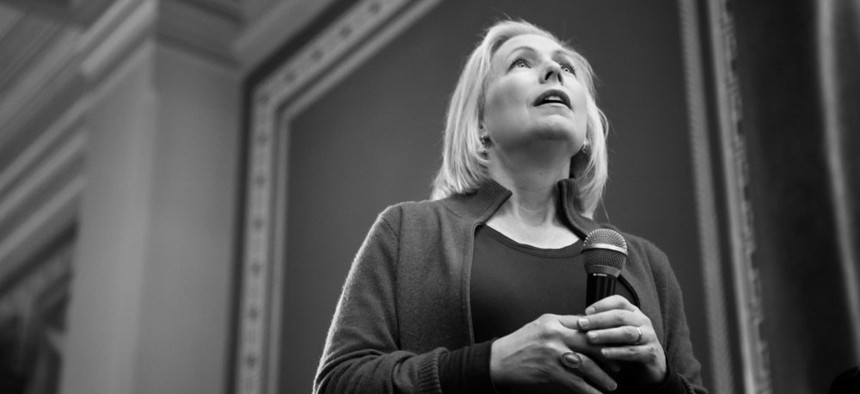 Presidential candidate Sen. Kirsten Gillibrand (D - New York), seen here speaking at the 2019 Women's March at the Iowa State Capitol in Des Moines, Iowa, is one of the most prominent Democrats using MobilizeAmerica. 