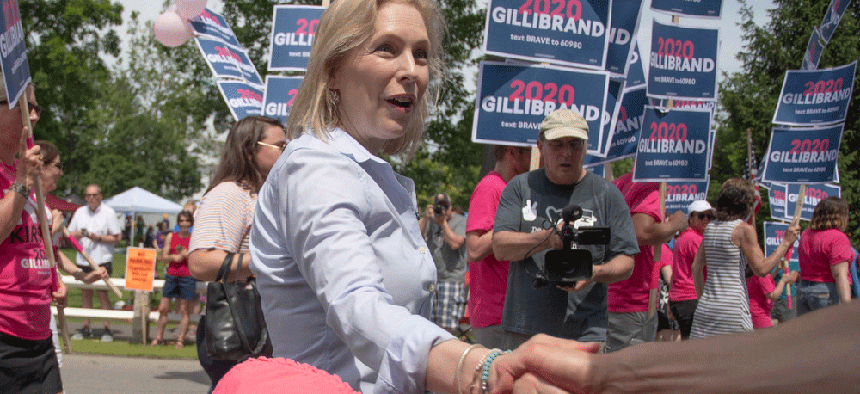 Sen. Kirsten Gillibrand campaigns for the Democratic presidential nomination during the Amherst, N.H., July 4th parade.