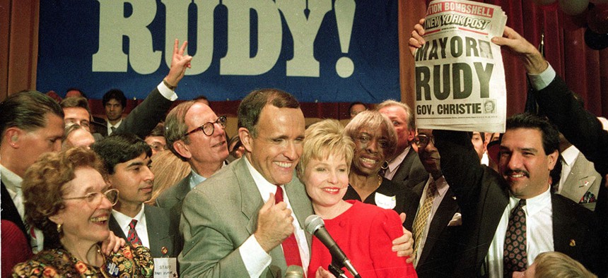 Rudolph Giuliani enjoying his mayoral win in 1993.