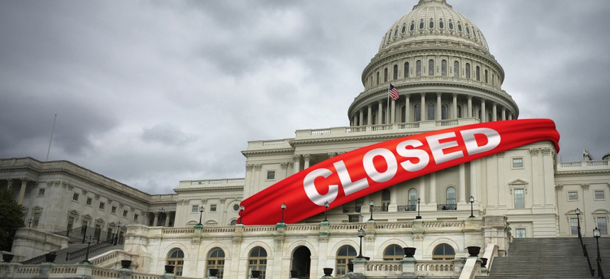 A shutdown banner across the US capital
