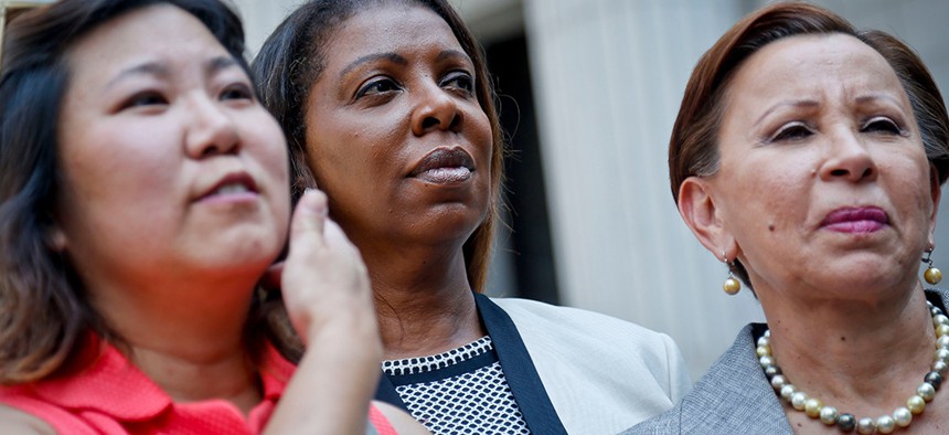 Rep. Grace Meng, New York City Public Advocate Letitia James and Rep. Nydia Velazquez