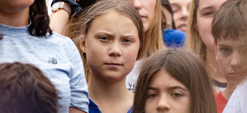 Climate activist Greta Thunberg participating in a youth climate protest outside of the White House on September 13.