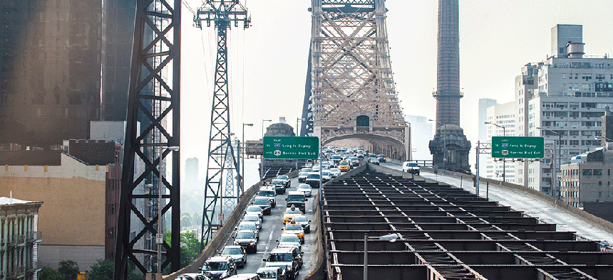 Gridlocked traffic on the Queensborough Bridge.