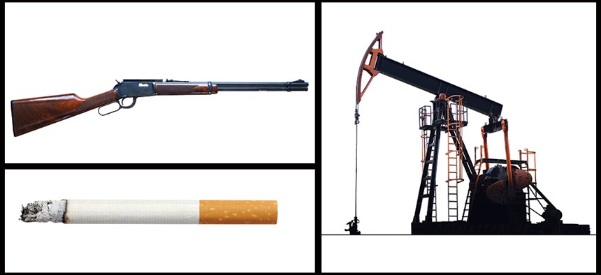 Guns, cigarette and fossil fuels