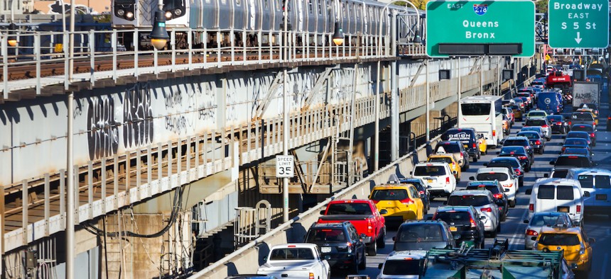 Heavy traffic on the Williamsburg Bridge.