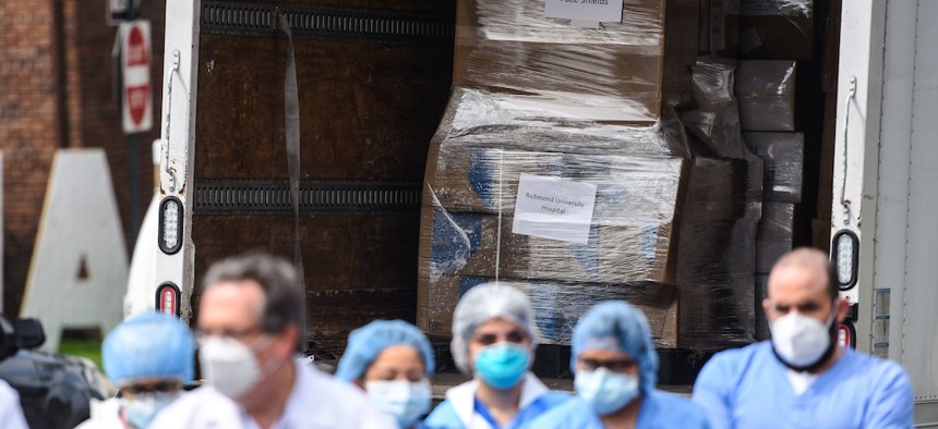 Medical workers at Richmond University Medical Center on April 20th.