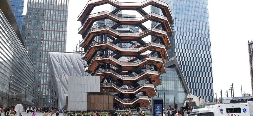 Visitors flock to see Hudson Yards' "Vessel" on its opening day.